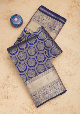 Peacock Blue Zariwork Pure Silk Saree