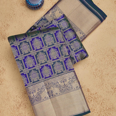 Peacock Blue Zariwork Pure Silk Saree