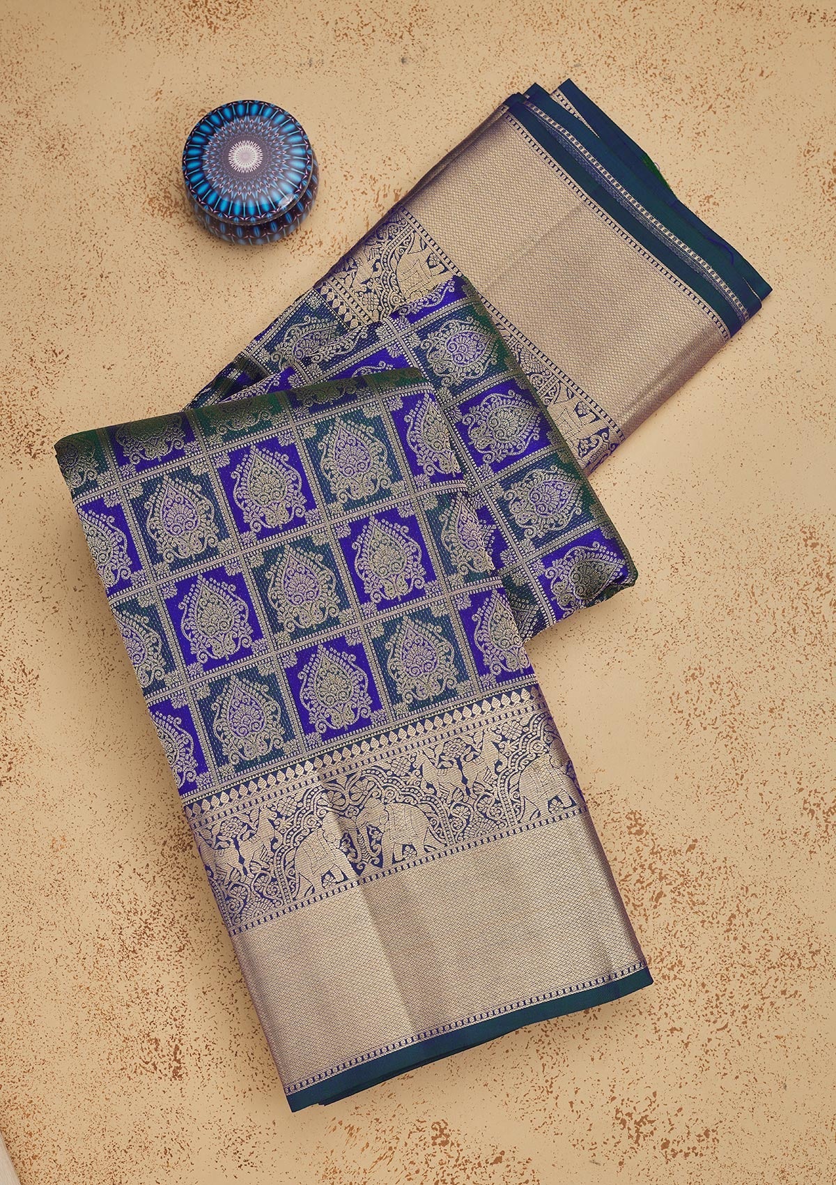 Peacock Blue Zariwork Pure Silk Saree