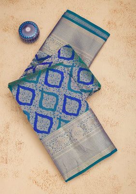 Peacock Blue Zariwork Pure Silk Saree