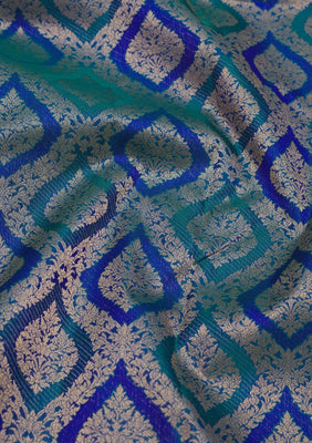 Peacock Blue Zariwork Pure Silk Saree