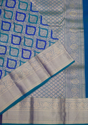 Peacock Blue Zariwork Pure Silk Saree