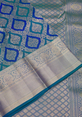 Peacock Blue Zariwork Pure Silk Saree