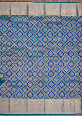 Peacock Blue Zariwork Pure Silk Saree