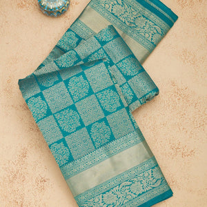 Peacock Blue Zariwork Pure Silk Saree