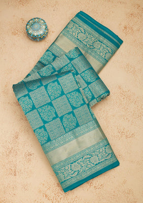 Peacock Blue Zariwork Pure Silk Saree