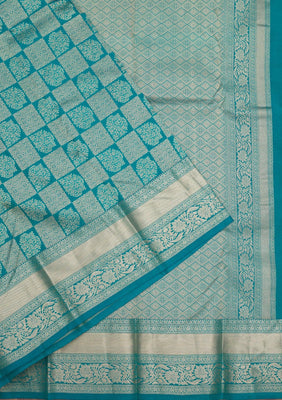 Peacock Blue Zariwork Pure Silk Saree