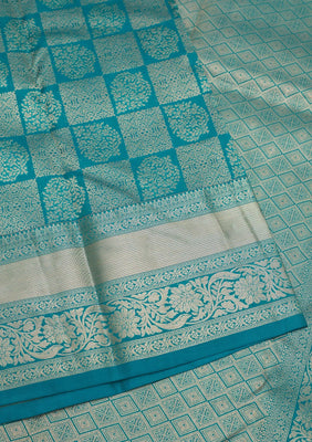 Peacock Blue Zariwork Pure Silk Saree