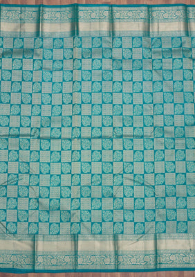 Peacock Blue Zariwork Pure Silk Saree