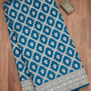 Peacock Blue Zariwork Pure Silk Saree