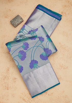 Peacock Blue Zariwork Pure Silk Saree