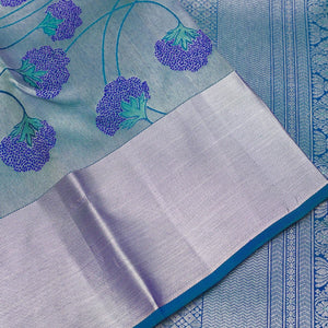Peacock Blue Zariwork Pure Silk Saree