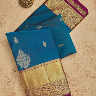 Peacock Blue Zariwork Pure Silk Saree