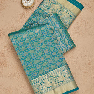 Peacock Blue Zariwork Pure Silk Saree