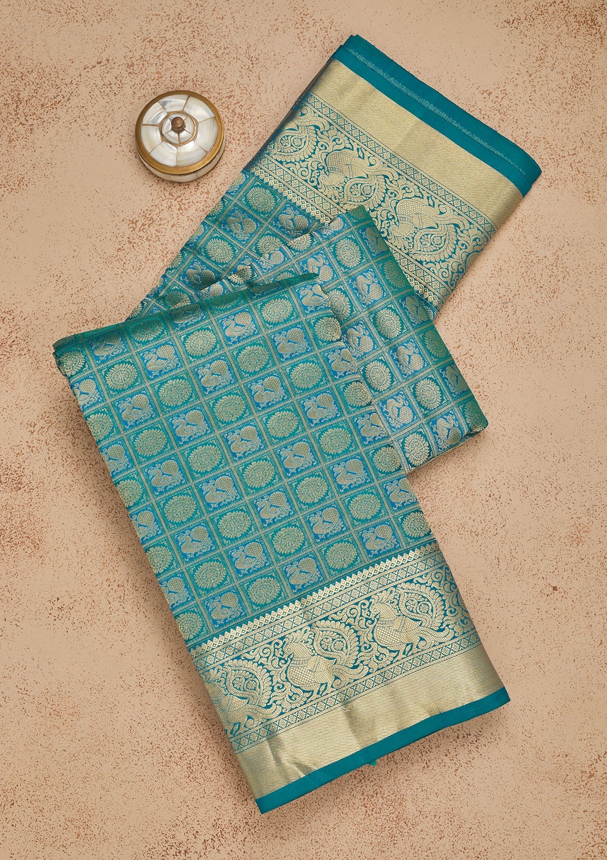 Peacock Blue Zariwork Pure Silk Saree