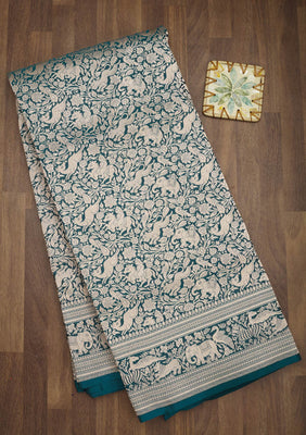 Peacock Blue Zariwork Pure Silk Saree