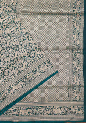 Peacock Blue Zariwork Pure Silk Saree