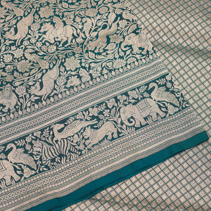 Peacock Blue Zariwork Pure Silk Saree
