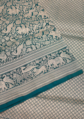 Peacock Blue Zariwork Pure Silk Saree