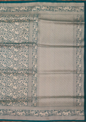 Peacock Blue Zariwork Pure Silk Saree