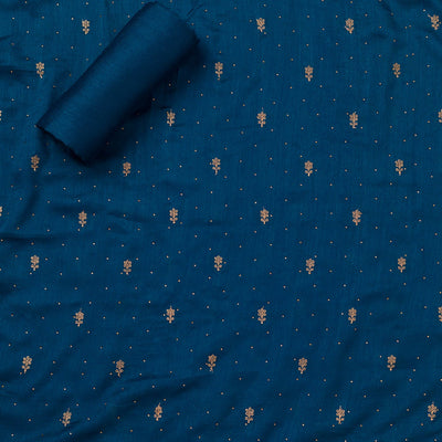 Peacock Blue Zariwork Raw Silk Unstitched Salwar Suit
