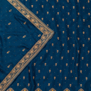 Peacock Blue Zariwork Raw Silk Unstitched Salwar Suit