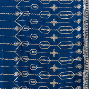 Peacock Blue Zariwork Satin Saree