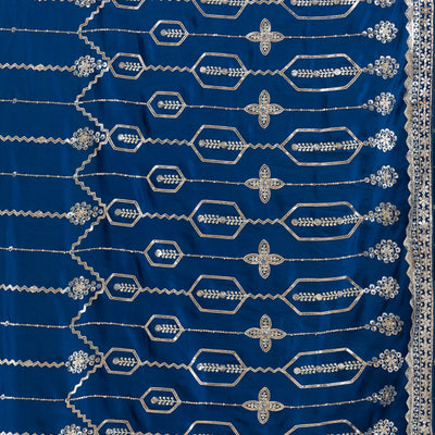 Peacock Blue Zariwork Satin Saree