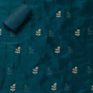 Peacock Blue Zariwork Semi Crepe Unstitched Salwar Suit