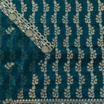Peacock Blue Zariwork Semi Crepe Unstitched Salwar Suit
