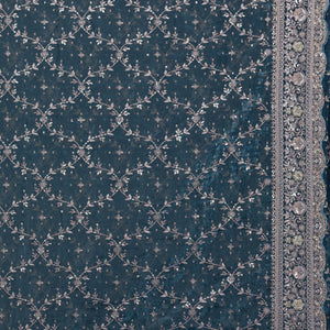 Peacock Blue Zariwork Tissue Saree