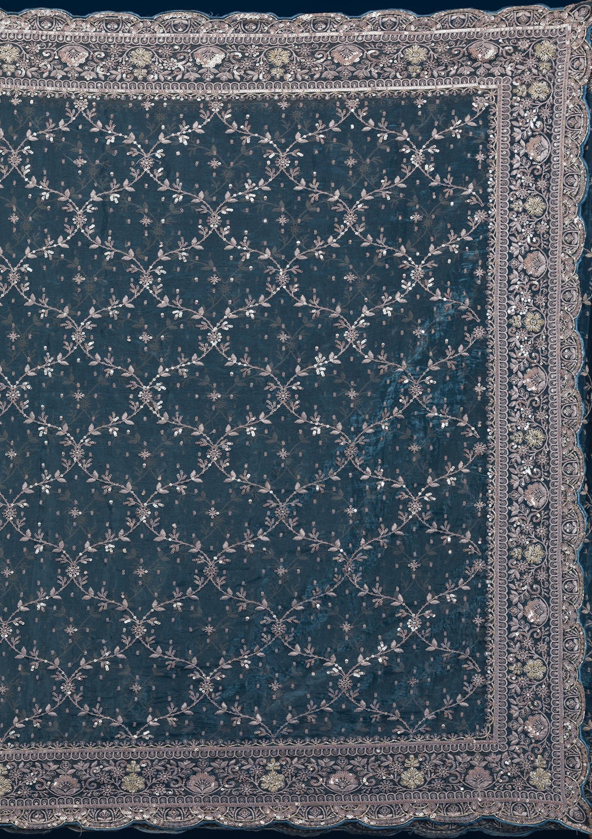 Peacock Blue Zariwork Tissue Saree