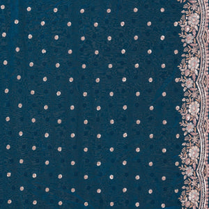 Peacock Blue Zariwork Velvet Saree
