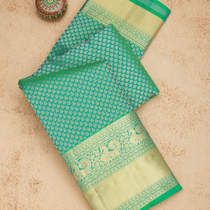 Peacock Green Zariwork Pure Silk Saree