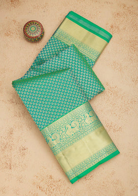 Peacock Green Zariwork Pure Silk Saree