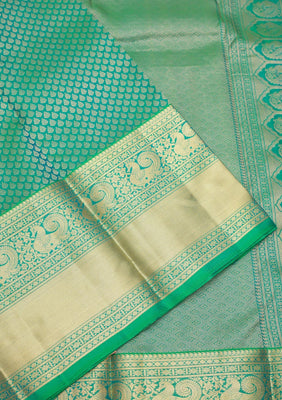 Peacock Green Zariwork Pure Silk Saree