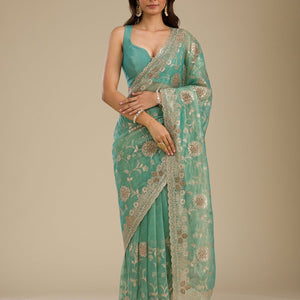 Sea Green Zariwork Tissue Saree