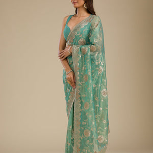Sea Green Zariwork Tissue Saree