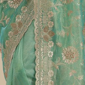 Sea Green Zariwork Tissue Saree