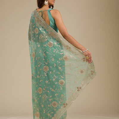 Sea Green Zariwork Tissue Saree