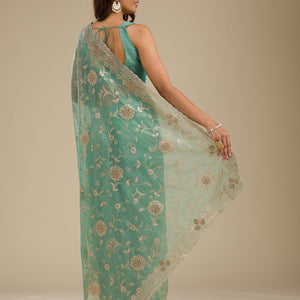 Sea Green Zariwork Tissue Saree