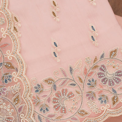 Pink Chiffon Semi Crepe Unstitched Salwar Suit