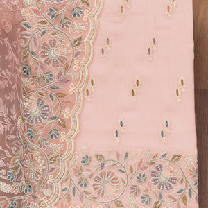 Pink Chiffon Semi Crepe Unstitched Salwar Suit