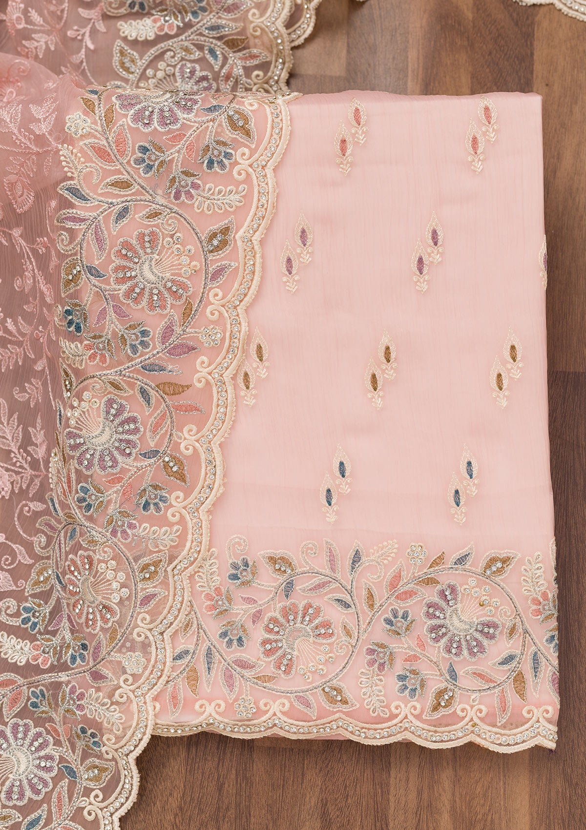 Pink Chiffon Semi Crepe Unstitched Salwar Suit