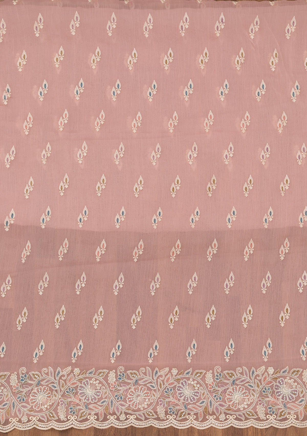 Pink Chiffon Semi Crepe Unstitched Salwar Suit