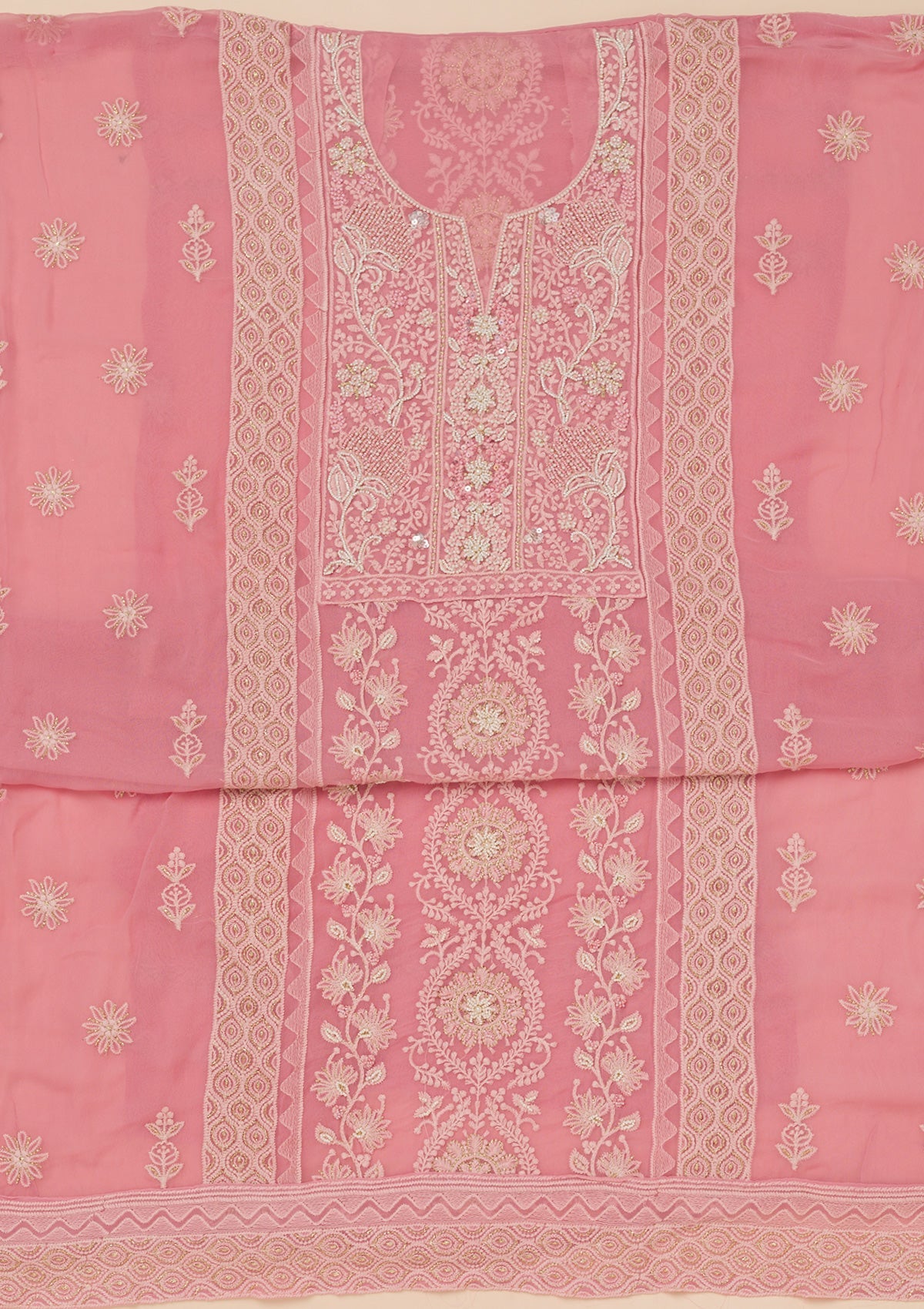 Pink Chikankari Georgette Unstitched Salwar Suit