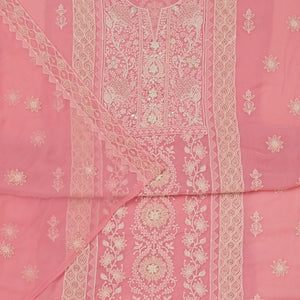 Pink Chikankari Georgette Unstitched Salwar Suit