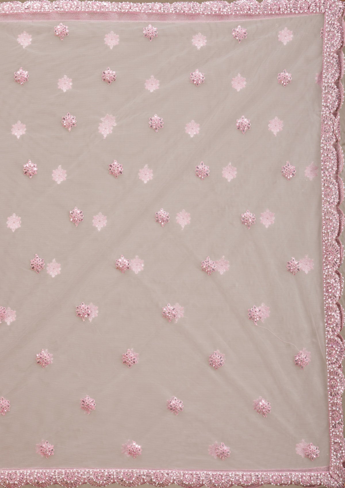 Pink Pearlwork Net Readymade Lehenga