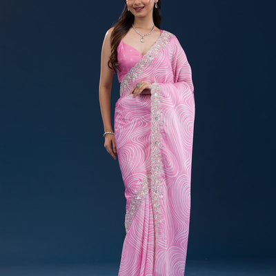 Pink Printed Georgette Saree