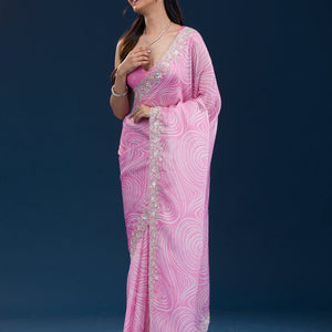 Pink Printed Georgette Saree